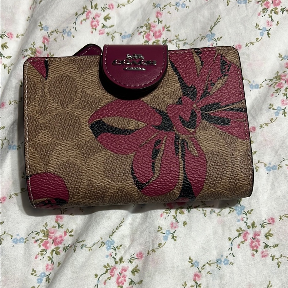 Coach Floral Print Wallet - Brown and Pink